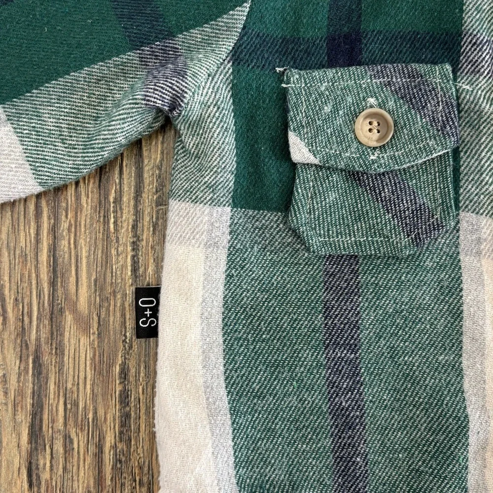 OLIVE+SCOUT Boys 6-12 Months Timber Shacket Green Plaid Hooded Flannel Jacket